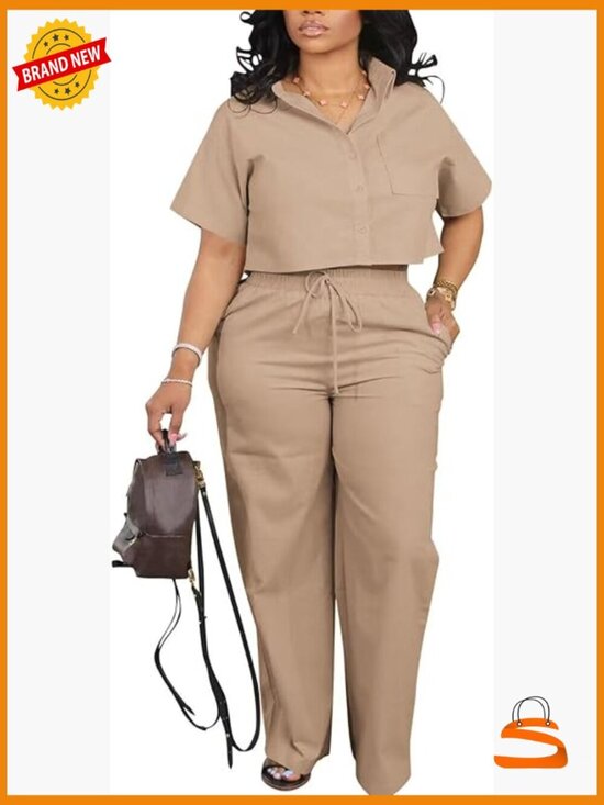 Pants - 2 Piece Crop Top and Wide Leg Pants Set w/ Pockets Size M